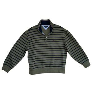 Men's Large Tommy Hilfiger Quarter-zip Sweatshirt Olive Green Navy